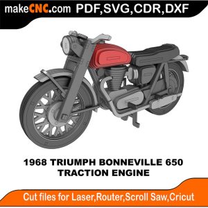 3D puzzle of a Triumph Bonneville 650 motorcycle, precision laser-cut CNC template