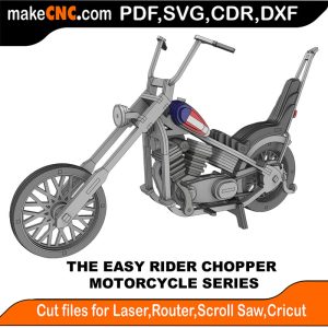 3D puzzle of an Easy Rider Chopper Bike, precision laser-cut CNC template