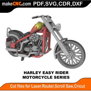 3D puzzle of a Harley Easy Rider Motorcycle, precision laser-cut CNC template