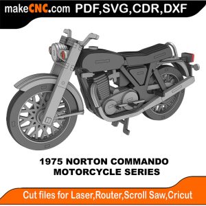 3D puzzle of an NT Commando 1975 motorcycle, precision laser-cut CNC template