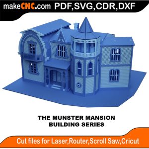 3D puzzle of The Munster Mansion, precision laser-cut CNC template