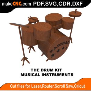 3D puzzle of The Drum Kit, precision laser-cut CNC template