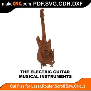 3D puzzle of The Electric Guitar, precision laser-cut CNC template