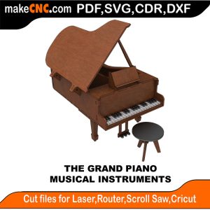3D puzzle of The Grand Piano, precision laser-cut CNC template