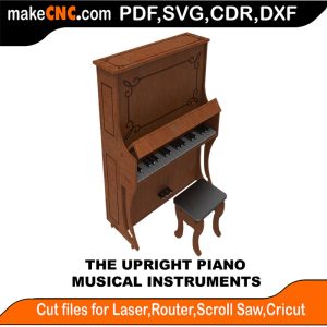 3D puzzle of The Upright Piano, precision laser-cut CNC template