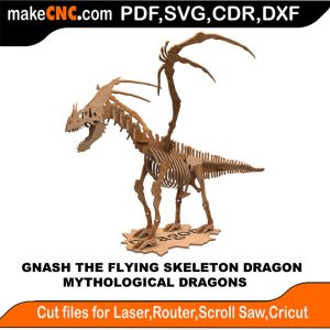 Gnash the Flying Skeleton Dragon 3D Puzzle Pattern for CNC Laser Router Silhouette Die Cutter Scroll Saw Model DXF SVG Plans Toy Laser Cricut Silhouette
