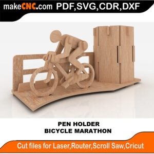 Bicycle Marathon Pen Holder 3D Puzzle Pattern for CNC Laser Router Silhoutte Die Cutter