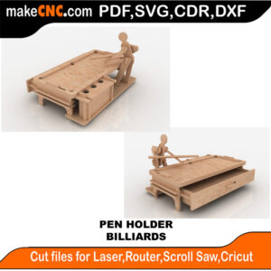 Billiards Pen Holder Scroll Saw Model DXF SVG Plans Toy Laser Cricut Silhouette