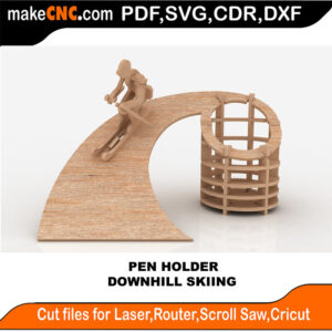 Downhill Skiing Pen Holder 3D Puzzle Pattern for CNC Laser Router