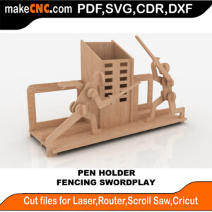 Fencing Swordplay Pen Holder Scroll Saw Model DXF SVG Plans Toy Laser Cricut