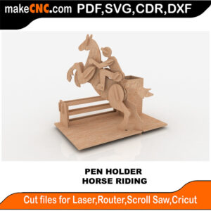 Horse Riding Pen Holder Scroll Saw Model DXF SVG Plans Toy Laser Cricut