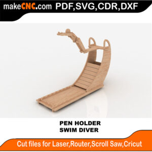 Swim Diver Pen Holder 3D Puzzle Pattern for CNC Laser Router