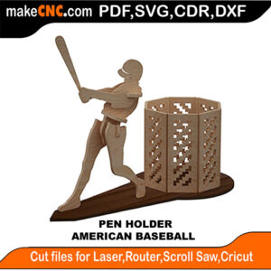 American Baseball Pen Holder 3D Puzzle Pattern for CNC Laser Router Silhoutte Die Cutter