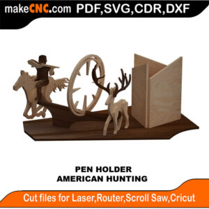 American Hunting Pen Holder Scroll Saw Model DXF SVG Plans Toy Laser Cricut Silhouette