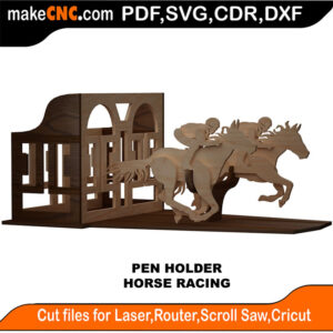 Horse Racing Pen Holder 3D Puzzle Pattern for CNC Laser Router