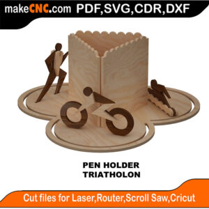 3D Triathalon Pen Holder Puzzle Pattern for CNC LASER ROUTER