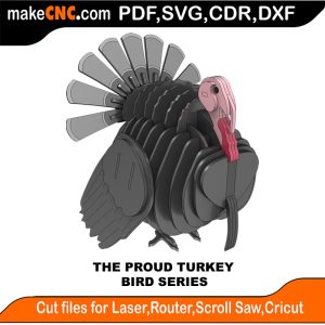 3D puzzle of a Proud Turkey, precision laser-cut CNC template