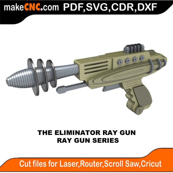 3D puzzle of The Eliminator Ray Gun, precision laser-cut CNC template