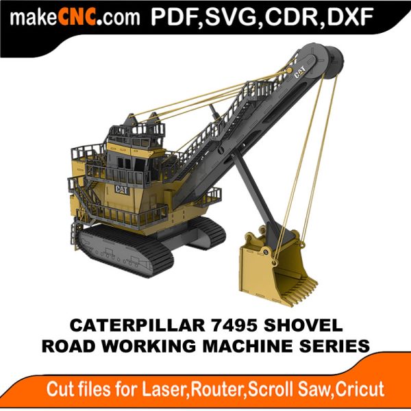 3D puzzle of the Caterpillar 7495 Shovel, precision laser-cut CNC template