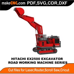 3D puzzle of the Hitachi EX2500 Excavator, precision laser-cut CNC template