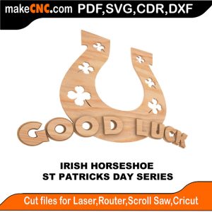 3D puzzle of an Irish horseshoe, precision laser-cut CNC template for St Patrick's Day