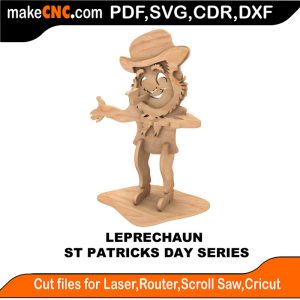 3D puzzle of a leprechaun, precision laser-cut CNC template for St Patrick's Day