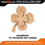 3D puzzle of a shamrock, precision laser-cut CNC template for St Patrick's Day