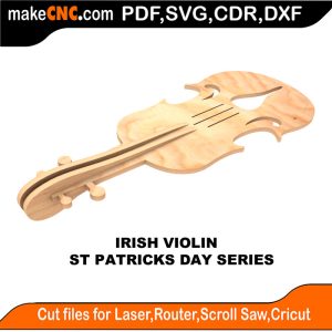3D puzzle of an Irish violin, precision laser-cut CNC template for St Patrick's Day