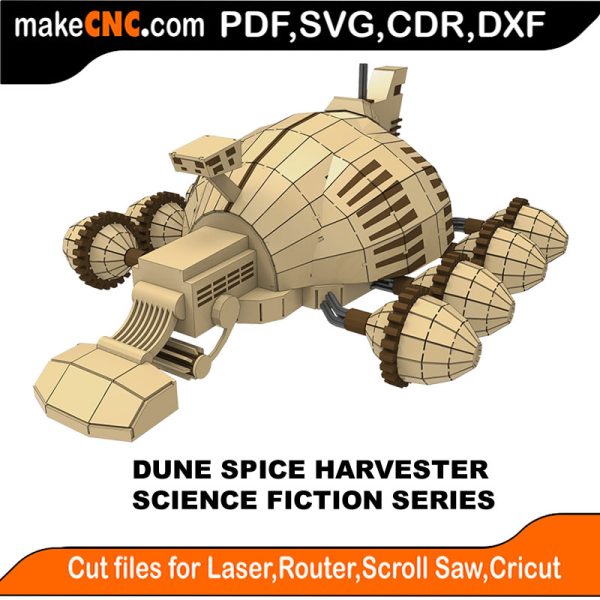 3D puzzle of a Dune Spice Harvester, precision laser-cut CNC template