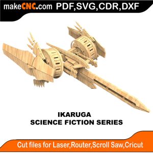 3D puzzle of the Ikaruga spacecraft, precision laser-cut CNC template