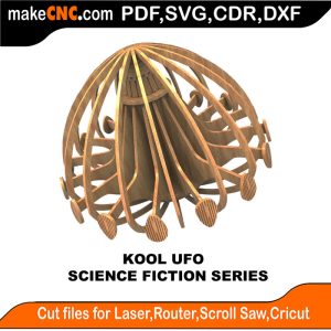 3D puzzle of a UFO, precision laser-cut CNC template