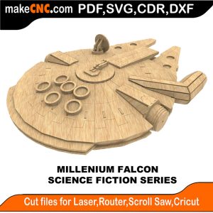 3D puzzle of the Millennium Falcon, precision laser-cut CNC template