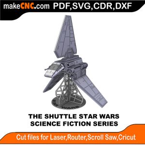 3D puzzle of a Star Wars inspired shuttle, precision laser-cut CNC template