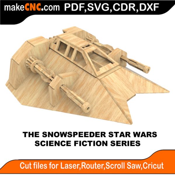 3D puzzle of a Snowspeeder, precision laser-cut CNC template