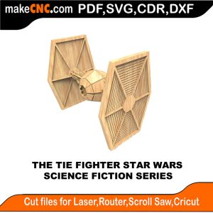 3D puzzle of a Tie Fighter, precision laser-cut CNC template