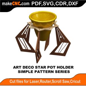 3D puzzle of an Art Deco Star Pot Holder, precision laser-cut CNC template