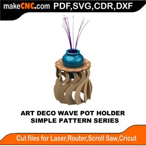 3D puzzle of an Art Deco Wave Pot Holder, precision laser-cut CNC template