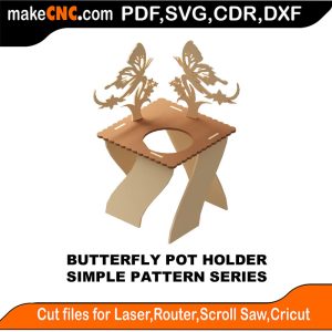 3D puzzle of a butterfly pot holder for plants, precision laser-cut CNC template