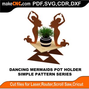 3D puzzle of Dancing Mermaids Pot Holder, precision laser-cut CNC template