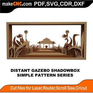 3D puzzle of a Distant Gazebo Shadow Box, precision laser-cut CNC template