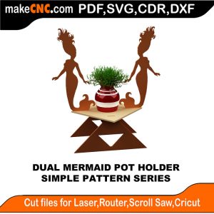 3D puzzle of a Dual Mermaid Pot Holder, precision laser-cut CNC template
