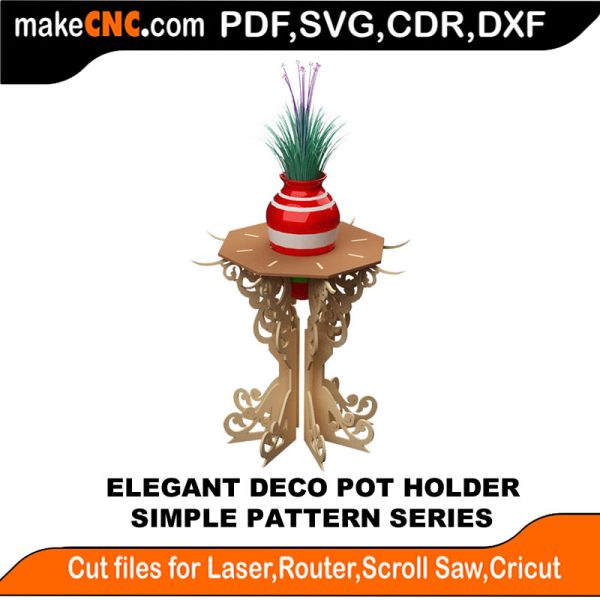 3D puzzle of an Elegant Deco Pot Holder, precision laser-cut CNC template