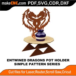 3D puzzle of an Entwined Dragon Pot Holder, precision laser-cut CNC template