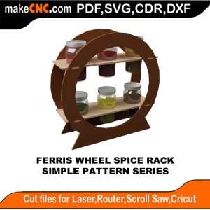3D puzzle of Ferris Wheel Spice Rack, precision laser-cut CNC template