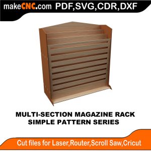 3D puzzle of a Multi-Section Magazine Rack, precision laser-cut CNC template