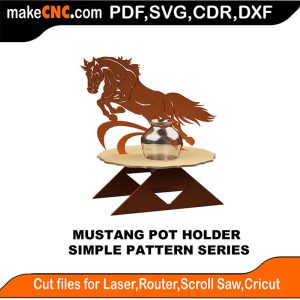 3D puzzle of Mustang Pot Holder for plants, precision laser-cut CNC template