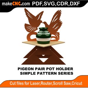 3D puzzle of Pigeon Pair Pot Holder for plants, precision laser-cut CNC template