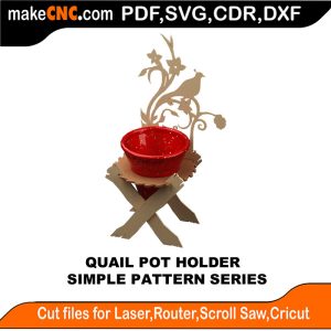 3D puzzle of a Quail Pot Holder, precision laser-cut CNC template