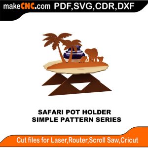 3D puzzle of Safari Pot Holder, precision laser-cut CNC template