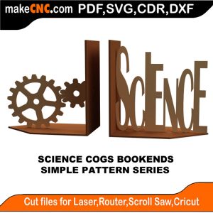 3D puzzle of Science Cogs Bookends, precision laser-cut CNC template